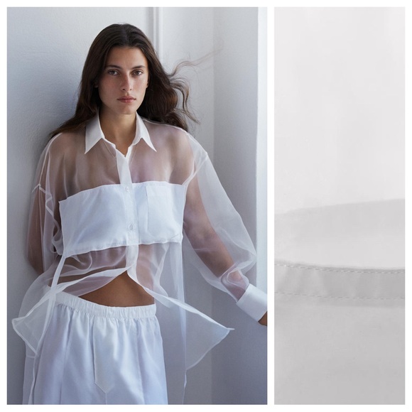 Zara Tops - NWT. Zara White Poplin/Organza Semi-Sheer Oversize Shirt. Size S.